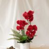 Bình hoa lan hồ điệp tone đỏ 3 cành