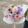 Bó hoa lụa quà tặng cánh bướm mix mẫu đơn hải quỳ tone tím hồng