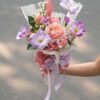 Bó hoa quà tặng mix tulip hoa hồng tone tím hồng