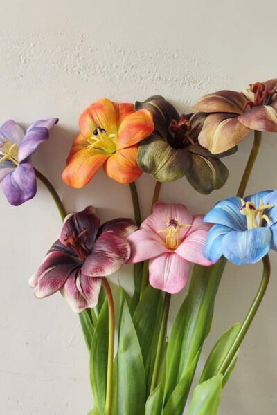 Cành tulip nở 1 bông chất PU mềm hoa lụa cao cấp