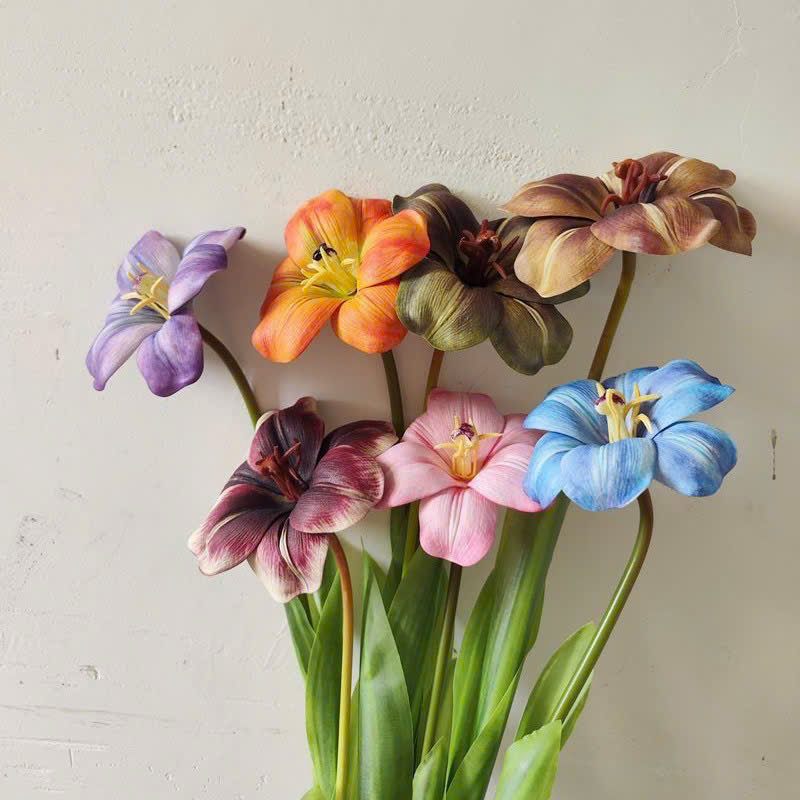 Cành tulip nở 1 bông chất PU mềm hoa lụa cao cấp