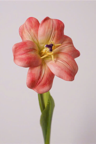 Cành tulip nở 1 bông chất PU mềm màu cam nhạt