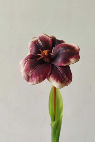 Cành tulip nở 1 bông chất PU mềm màu tím đậm