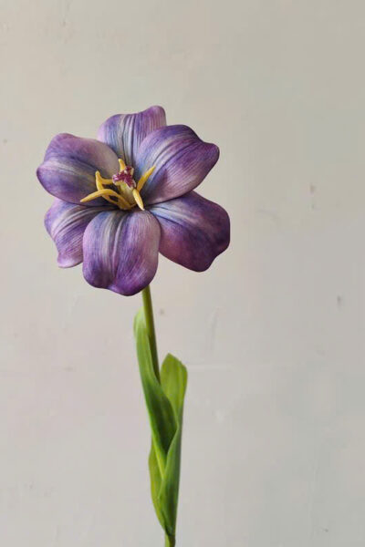 Cành tulip nở 1 bông chất PU mềm màu tím nhạt