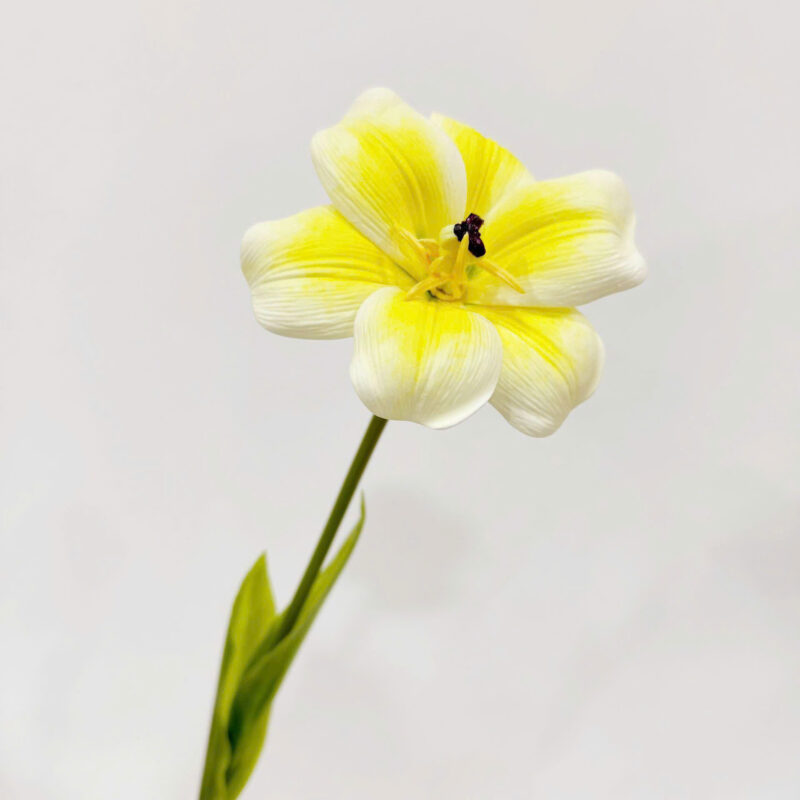 Cành tulip nở 1 bông chất PU mềm màu vàng