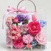 Vali hoa quà tặng bát giác mix hoa hồng mao lương tone hồng tím