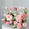 Vali hoa quà tặng mix hoa tulip hồi hương hoa hồng tone hồng