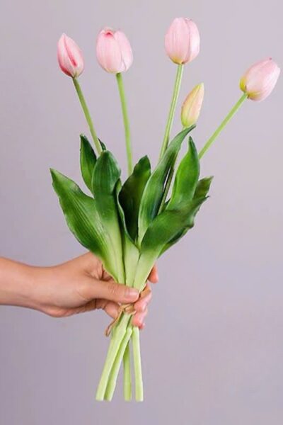 Bó hoa tulip cao su 5 bông màu hồng phấn