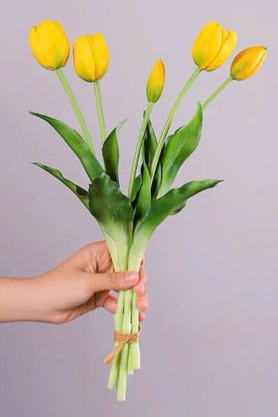 Bó hoa tulip cao su 5 bông màu hồng vàng