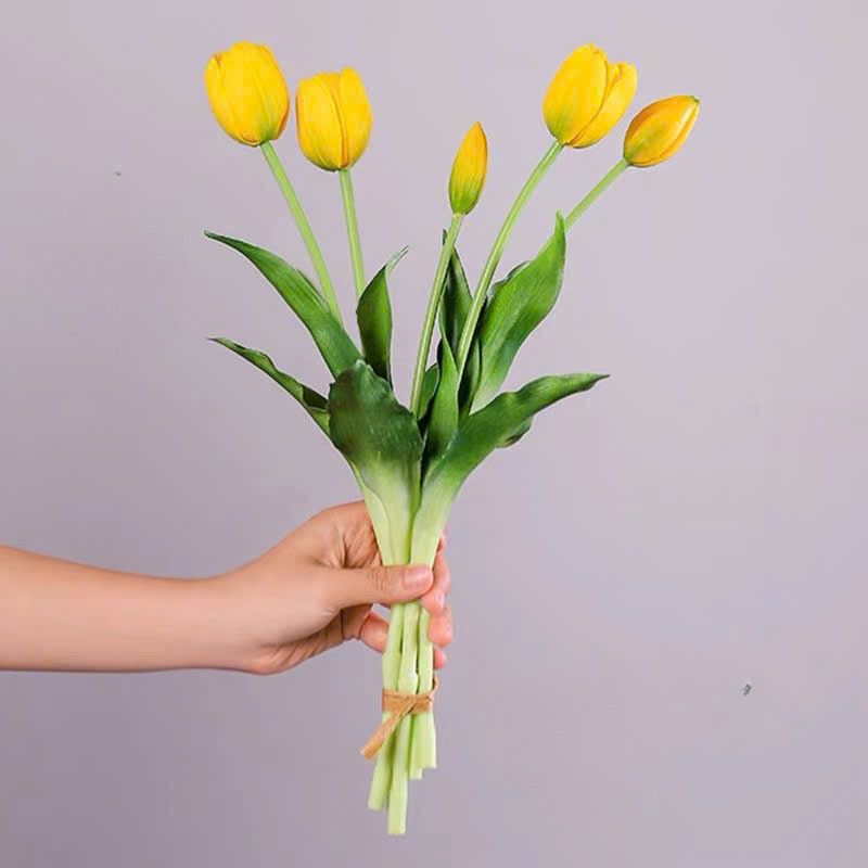 Bó hoa tulip cao su 5 bông màu hồng vàng