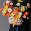 Giỏ hoa quà tặng mix thược dược mao lương cúc sao tone cam