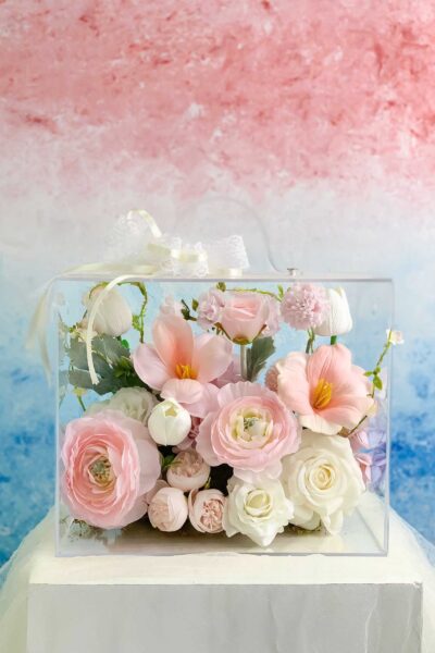 Vali hoa lụa quà tặng mix hoa hồng tulip mao lương tone hồng