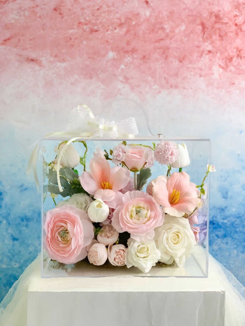 Vali hoa lụa quà tặng mix hoa hồng tulip mao lương tone hồng