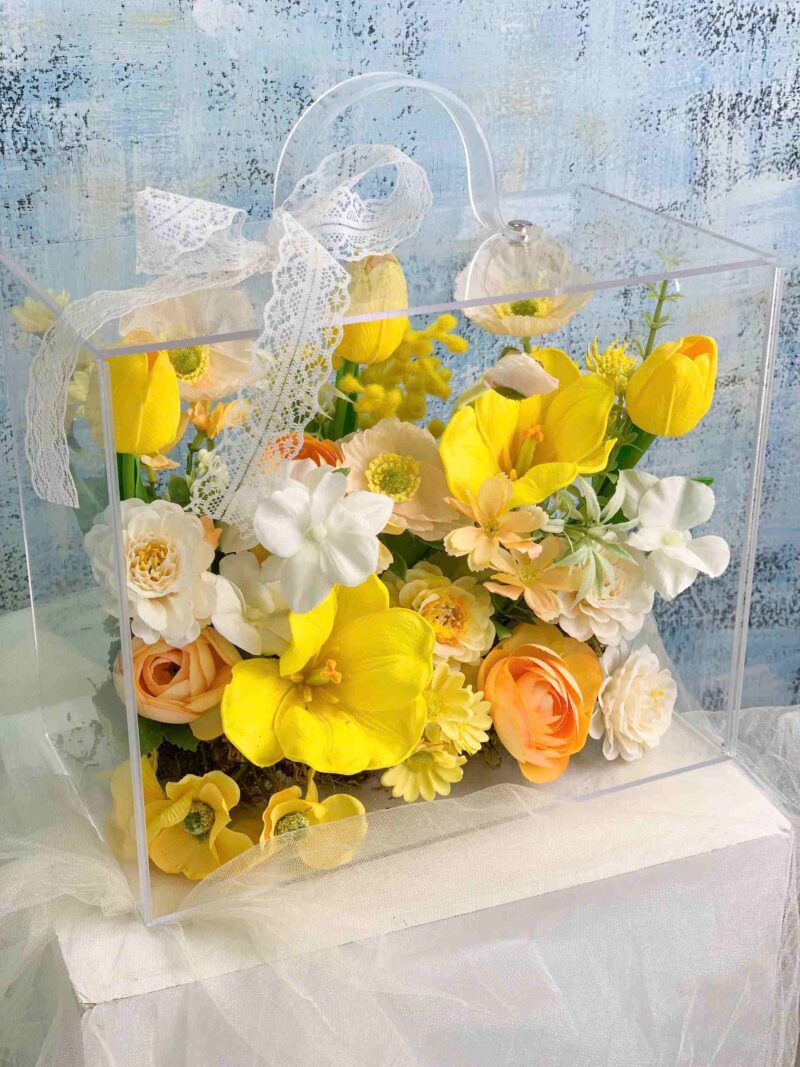 Vali hoa lụa quà tặng mix tulip anh túc mao lương tone vàng