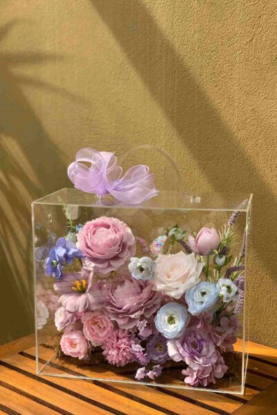 Vali hoa lụa quà tặng mix hoa hồng mao lương tulip lavender