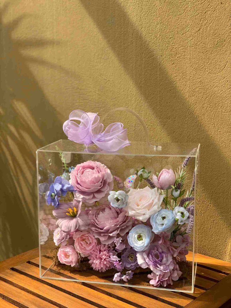 Vali hoa lụa quà tặng mix hoa hồng mao lương tulip lavender