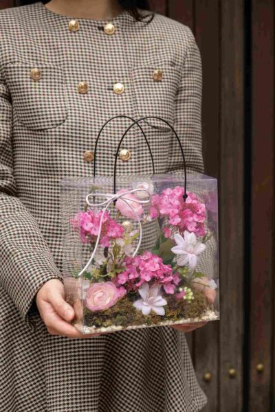 Túi hoa mix tú cầu mao lương tone hồng